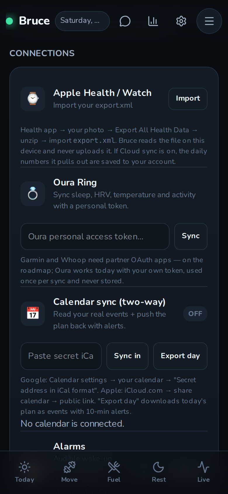 Bruce's option to add today's plan to your calendar